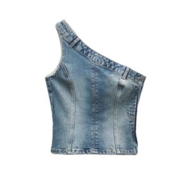 ZARA TRF ASYMMETRIC DENIM TOP BLUE 6045/005/083/084 - Picture 8 of 11